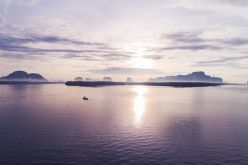Beautiful light sunrise in the morning at Ban Sam Chong Tai Village phang-nga province thailand.
