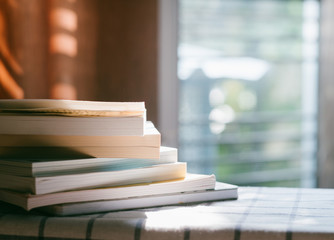 paperback books on a table