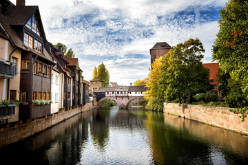 Nuremberg, Hangman's Bridge over the Pegnitz River. Franconia, Germany