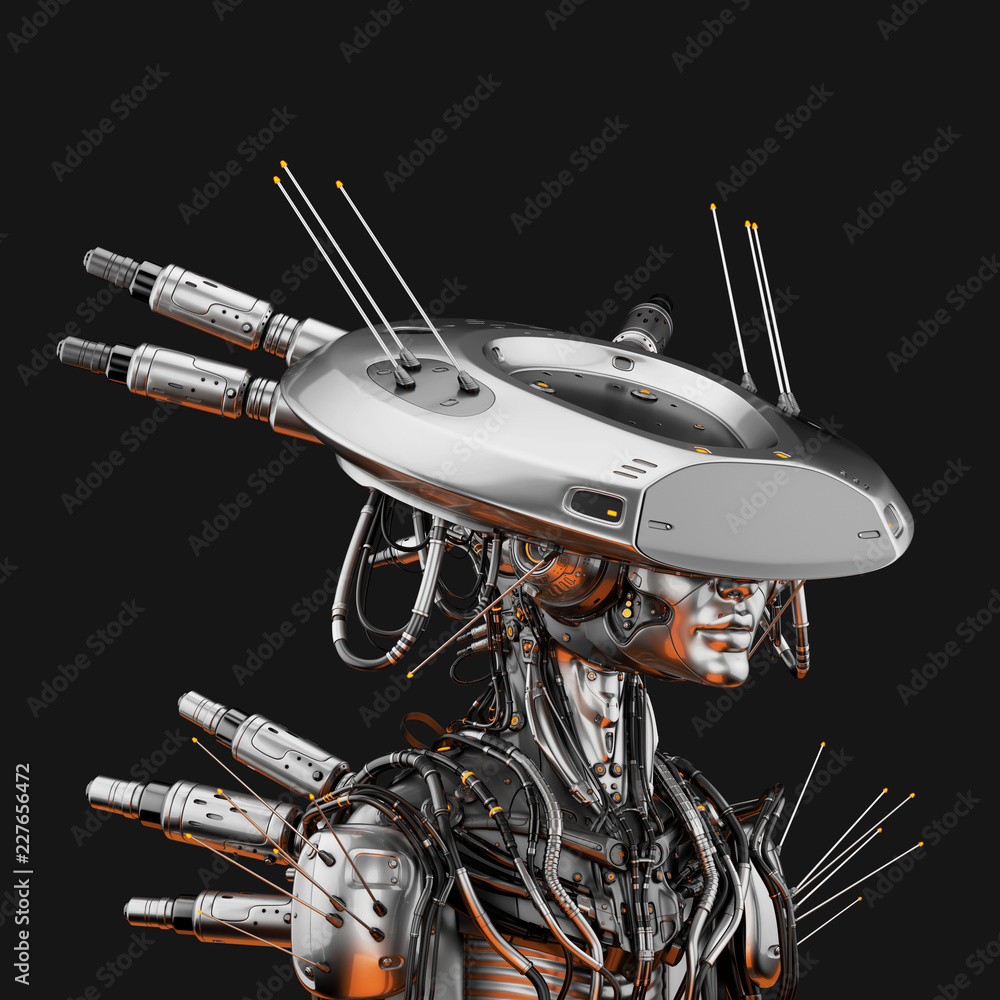 Aufkleber smart robot with huge ai hat, 3d rendering