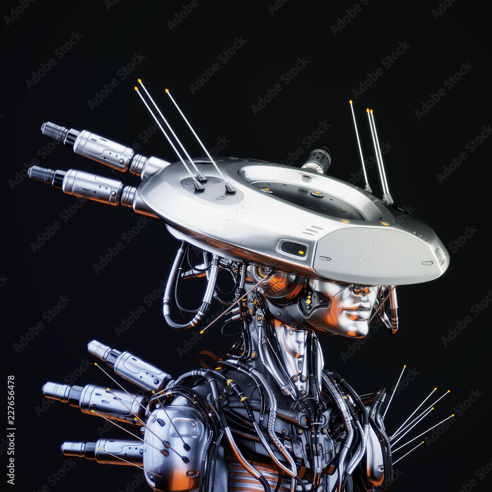 Aufkleber smart robot with huge ai hat, 3d rendering