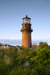 Light Shines at Aquinnah Lighthouse Tower on Martha's Vineyard Island