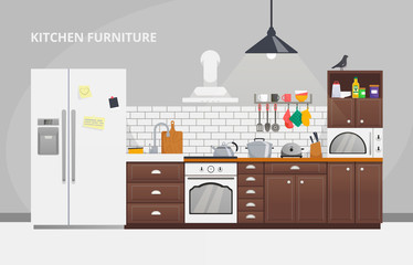 Furniture design banner concept. Kitchen modern design business template.