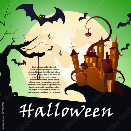 Banner Design With Castle On Hill Creative Lettering Banner Design With Castle On Hill Creative Lettering Brown Pumpkin Bats Trees And Full Moon Can Be Used For Banners Posters