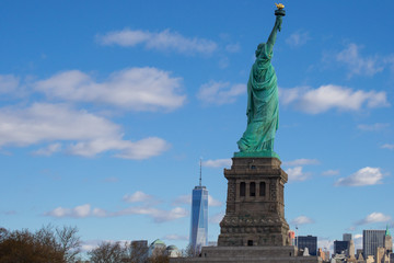 Statue of Liberty With One World Trade Center in Background