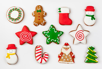 Set of Christmas gingerbread on white background.