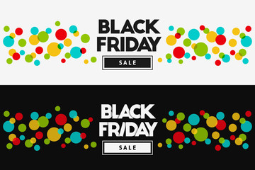 Black Friday banner concept with colorful dots on light and dark backround
