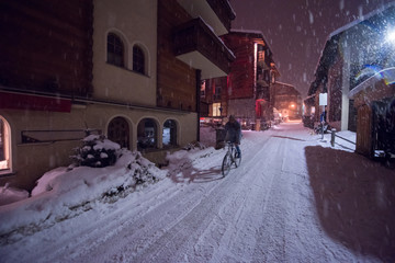 snowy streets of the Alpine mountain village