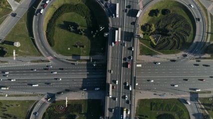 drone flight over large road junction