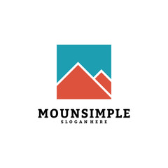 Simple mountain logo vector template design, mount in box, A-initial logo.