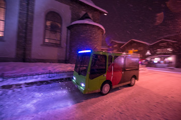 Electric taxi bus in the car-free holiday montain resort