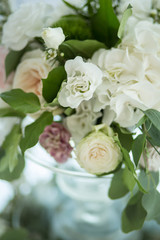 Closeup fresh white roses decoration table decoration. wedding decor