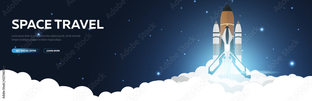 Wall mural Space Travel. Space Shuttle. Astronomical galaxy space background. Vector Illustration.