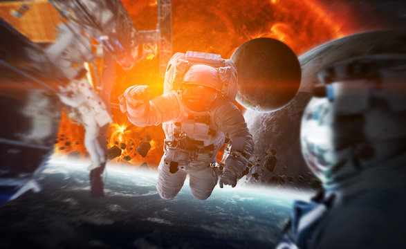 Astronaut floating in space 3D rendering elements of this image furnished by NASA