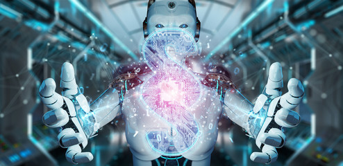 Cyborg judge using 3D rendering digital paragraph law symbol
