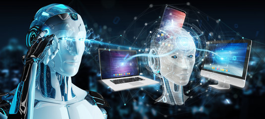 Naklejka premium Robot controlling modern devices interface system 3D rendering