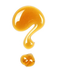 Honey in shape question mark isolated on white background, top view