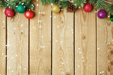 Christmas holiday wooden vintage background with decorations