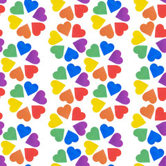 Abstract square seamless pattern with hearts on isolated white background - Lgbt flag color. concept of design wallpaper, textiles