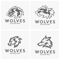 Set of Modern professional Wolf logo for a sport team. Wolf logo vector illustration.