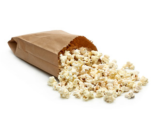 Popcorns in paper bag or pouch isolated on white background