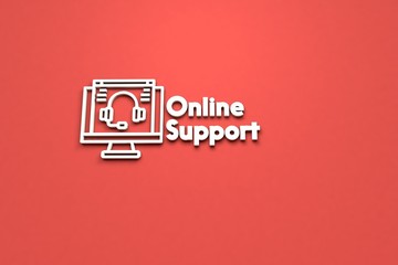 Illustration of Online Support with light text on red background
