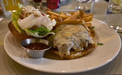hamburger with fries