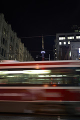 tram at night long exposure