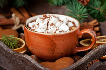 Thick spicy hot chocolate in  ceramic cup