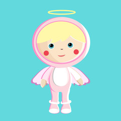 Happy halloween. Cartoon cute child in costume angel used for child books, stickers, posters, web pages.. Vector Illustration.