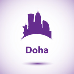 Doha Corniche - The symbol of Qatar. Vector city skyline with landmarks