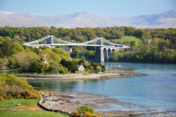 Church Island on Anglesey with the Menai Suspension bridge in the background