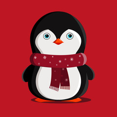 Penguin Christmas Animals Winter  Illustration  Isolated. cute cartoon penguin with scarf .