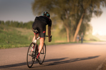 Professional road bicycle racer in action