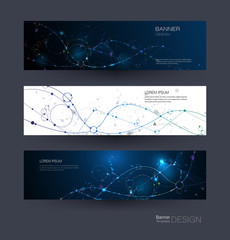 Abstract Molecules banners set with Circles,Lines,Geometric,Polygon. Vector design network communication background. Futuristic digital science technology concept for web banner template or brochure