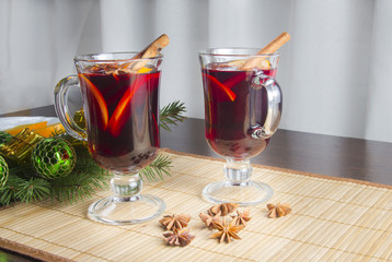 Christmas mulled wine with cinnamon and orange