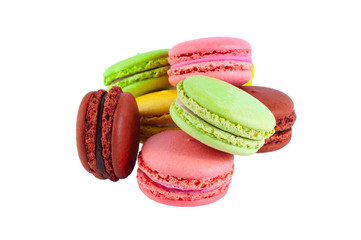 Macaron cakes of different colors isolated on a white background