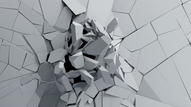 Abstract 3d rendering of cracked surface. Animated cgi background design with broken shape. Wall destruction, slow motion 4k video