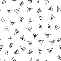 Triangles. Black and white seamless pattern. Geometric, abstract background for covers, textile. Doodle shapes.