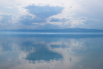 Obraz na płótnie Canvas Quiet morning by Ohrid Lake, Macedonia. Natural background.