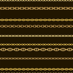Seamless pattern with gold chains on a black background. Vector.	