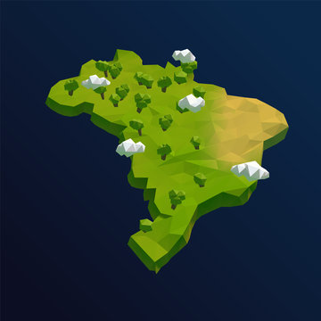 Brazil Vector Low Poly 3D Cartoon Map
