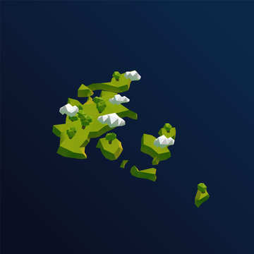 Denmark Vector Low Poly 3D Cartoon Map