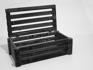 Slatted Vent Box with Focus to Interior Base and Lid, with Age Related Staining and Marks of the Rough Wooden Chest.