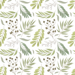 Fototapeta premium Watercolor seamless backgroun pattern with green leaves