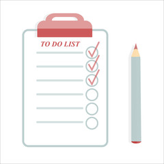 Amazing To do list with the red clip and the blue pencil on the white background. Vector illustration