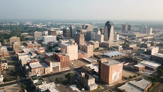 Aerial View Sliding Right Over the Downtown Urban Metro Area of Shreveport Louisiana