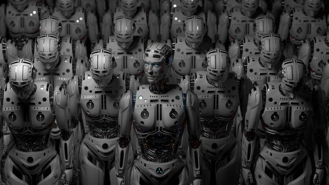 3D Render Futuristic Robot army or group of cyborgs