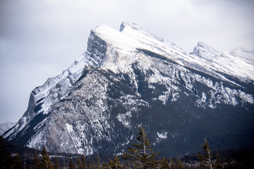 Close up view of Mount Rundle in Banff National Park in the Canadian Rockies - winter