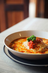 Homemade Beef Meat lasagna on dish in restaurant , Italian food
